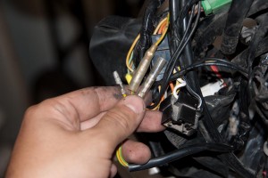 These are the wires that you have to disconnect so that the bike will happily start without checking for the clutch to be engaged.