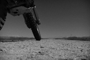 dirtbike on gravel road on Soda Lake Road