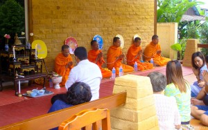 Bhuddist monks bless the new hotel where I was staying -- Palmy Home, Ranong