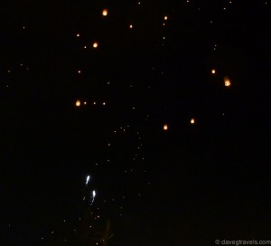 This was our site as we came out of the restaurant.  Thousands of lanterns and fireworks filling the sky.